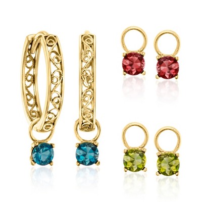 Ross-Simons 18kt Gold Over Sterling Hoop Earrings With 3 Pairs Of Interchangeable 1.50 ct. t.w. Multi-Gemstone Drops
