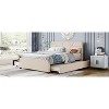 Okak Queen Elegant Platform Bed Frame with Upholstered & Brick Pattern Headboard Linen Fabric Bed with Twin Size Trundle & 2 Drawers, Beige - 4 of 4