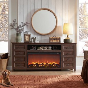 70 Inch Farmhouse Fireplace TV Stand with 36" Electric Fireplace for 80 Inch TVs, Entertainment Center with 8 Drawer - 1 of 4