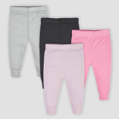 Image of Gerber Baby Girls' 4pk Active Pants - Pink/Black/White Newborn