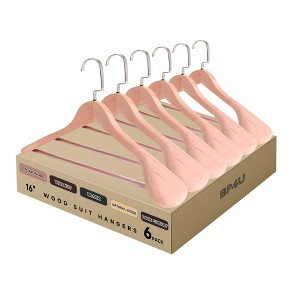 BP4U 16-Inch Wooden Suit Hangers with Non-Slip Pants Bar, Wood Extra-Wide Shoulder Hangers - 1 of 4