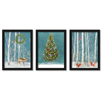 Americanflat Botanical Rustic White Christmas By Pi Holiday Collection - 3 Piece Gallery Framed Print Art Set