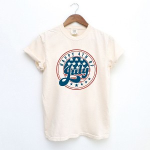 Simply Sage Market Women's Happy Fourth Circle Short Sleeve Garment Dyed Tee - 1 of 4