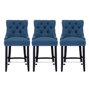 WestinTrends 24" Linen Tufted Buttons Upholstered Wingback Counter Stool (Set of 3) - 1 of 4
