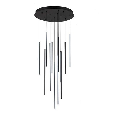 LLHZSY 12-Light Dimmable Integrated LED Chandelier Linear Kitchen Island Light Black