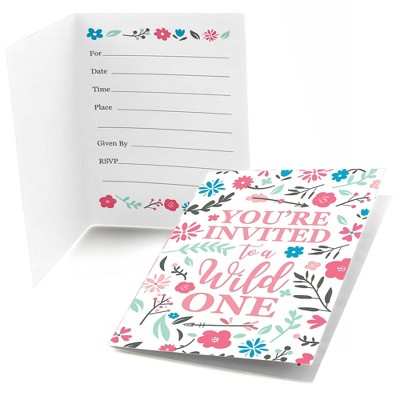 Big Dot of Happiness She's a Wild One - Fill In Boho Floral 1st Birthday Party Invitations (8 count)