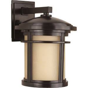 Progress Lighting Wish 1-Light Outdoor Wall Lantern in Antique Bronze with Etched Umber Linen Glass - 1 of 2