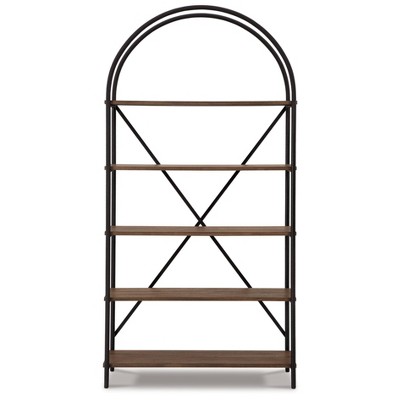 Galtbury Transitional 36'' Black/Brown Metal & Wood Bookcase