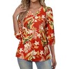 Nlife Women's Casual V Neck Floral Print 3/4 Length Sleeve Blouses Tropical Hawaiian Shirt Tops - 2 of 4