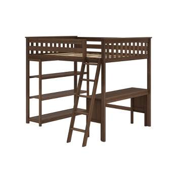 Max & Lily Full Size High Loft Bed with Desk, Ladder and Bookcase, Solid Wood Frame, Space Saving, 400 lbs Weight Capacity, Easy Assembly