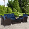 Outsunny 4 Pieces Patio Furniture Sets Rattan Wicker Chair w/ Table Outdoor Conversation Set with Cushion for Backyard Porch Garden Poolside and Deck - 2 of 4