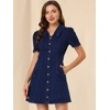 Allegra K Women's Button Up Collared Short Sleeve Washed Jean Demin Dress - 3 of 4