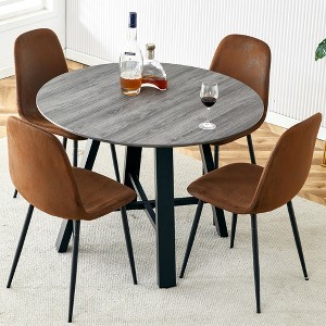 5-Piece Dining Set with Round Table and 4 Comfortable Technology-Fabric Brown Chairs - 1 of 4