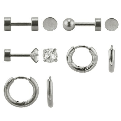 Slate by Rebl 5-Pack Hoop & Stud Screwback Earring Set Stainless Steel