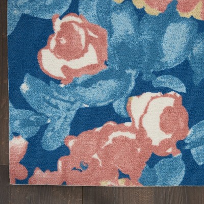 Handmade Blue Floral Synthetic 5' x 7' Rectangular Rug