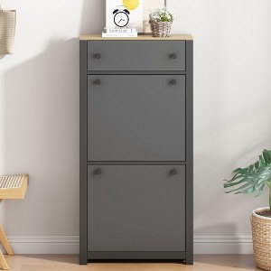 VYNXARIA Wood Grain Pattern Top Shoe Cabinet with Drawer, Free Standing Shoe Rack with Adjustable Panel for Hallway,Entryway, Gray - 1 of 4