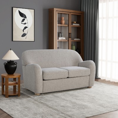 Pebble Gray Boucle Fabric Loveseat with Round Arms and Storage