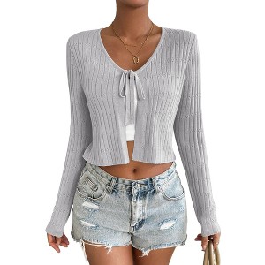 Women's Casual Tie-Front Cardigan - Lightweight Long Sleeve Knit Sweater with Chest Tie Detail - 1 of 1