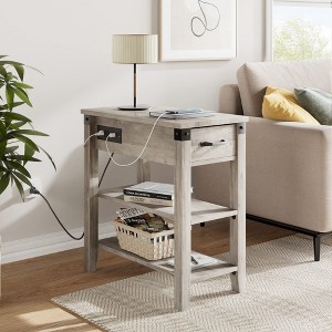 TROPOW End Table with USB Ports and Outlets, Flip Top Side Table with Drawer and Storage Shelves for Small Space - 1 of 4
