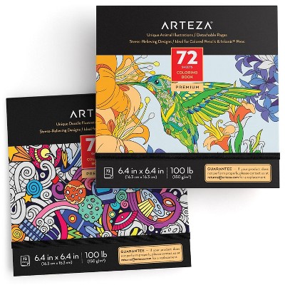 Arteza Adult Coloring Book, Doodle, Animal Illustrations, Black Outlines - 144 Pages (ARTZ-3233)