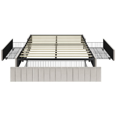 Yaheetech Upholstered Bed Frame Without Headboard With 4 Storage Drawers