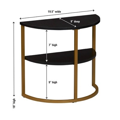 Black Oak and Gold Half-Moon 2-Tier End Table