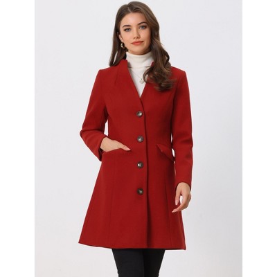 INSPIRE CHIC Women's Elegant Winter V Neck Single Breasted Long Overcoat Dark Red X-Small — фото 2