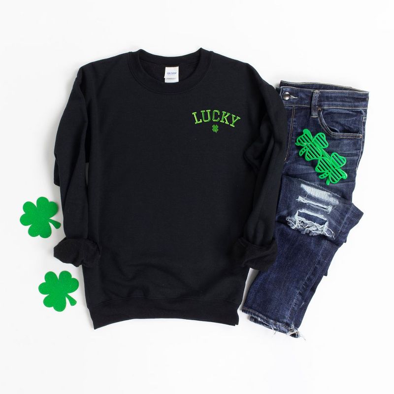 Simply Sage Market Women's Graphic Sweatshirt Embroidered Lucky Clover St. Patrick's Day, 1 of 3