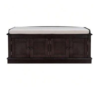 Black 2-Tier Storage Bench,Shoe Bench With Padded Seat Cushion, Entryway Bench With 4 Doors,Shoe Storage Bench With Adjustable Shelf For Entryway, Li