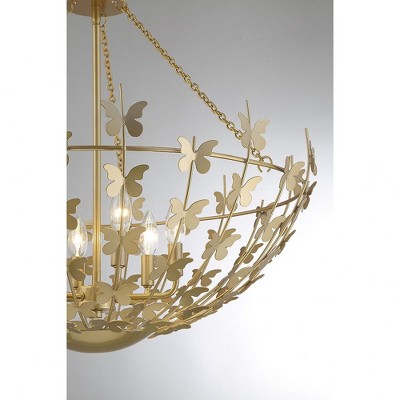 Birch 6-Light Burnished Brass Butterfly Pendant