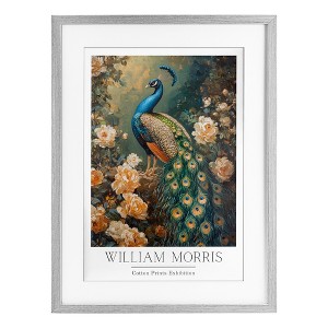 Stupell Industries Vintage Morris Inspired Blue Peacock Framed Print Under Glass Art - 1 of 4