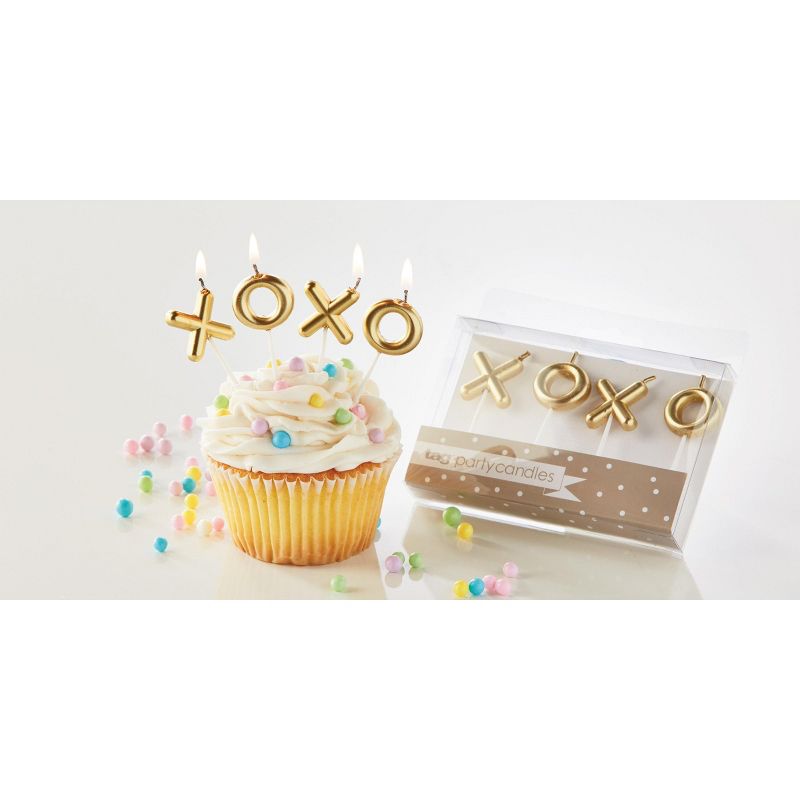 tagltd XOXO Candle Set Paraffin Wax Plastic Pick Gold Letters Birthday Party Decor, 2 of 4