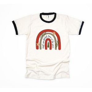 Simply Sage Market Women's Boho Most Wonderful Time Rainbow Short Sleeve Ringer Tee - 1 of 4