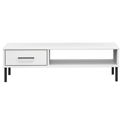 White Pine Wood Coffee Table with Metal Legs and Storage