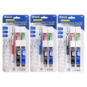 BAZIC Products® 2.0 mm Mechanical Pencil with HB, 2B, 4B & 6B Lead, Assorted Barrel Color, Pack of 3 - 1 of 4