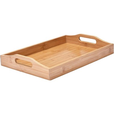 Set of 3 Natural Bamboo Serving Trays with Handles