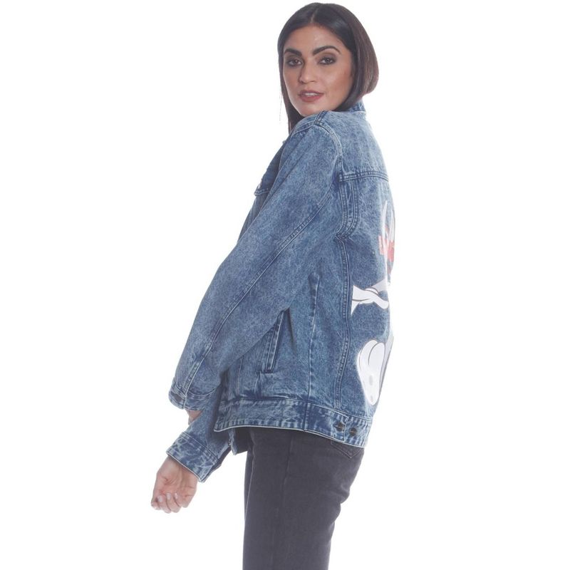 Women's Bugs Placement Solid Denim Oversized Jacket, 4 of 5