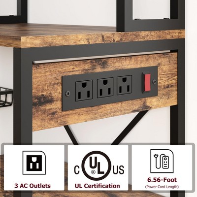 TROPOW Bakers Rack with Power Outlet, Microwave Stand with 2 Wire Drawer, Coffee Bar Station, 7-Tier Kitchen Bakers Rack with Large Storage, Rustic Brown — фото 5