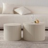 Vynxaria Modern Nesting Coffee Table Set of 2, Beige Drum-Style (Wave Stripe/Embossed Lines), Round, Space-Saving (Hollow Large Table) - 4 of 4