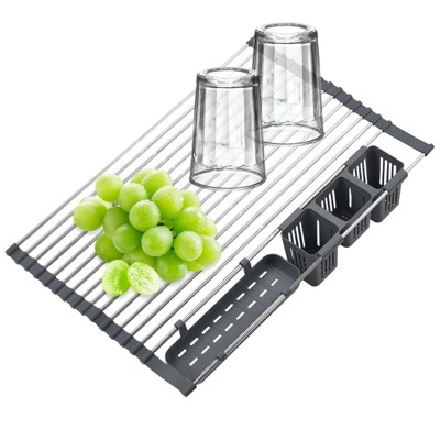 LunaLulinlk Expandable Sink-Compatible Dish Drying Rack, Foldable Adjustable Drainer, Space Saving, Black (Universal Sink Fit)