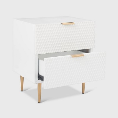 White Honeycomb 2-Drawer Side Table with Gold Accents