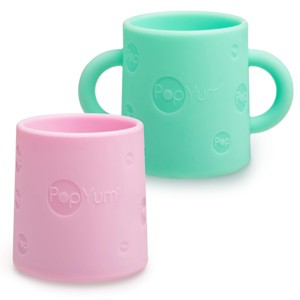 PopYum Silicone Training Cup 2-Pack for Baby and Toddler, handles, BPA Free, self feeding training, tumbler (mint green and pastel pink) - 1 of 4