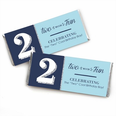 Big Dot of Happiness Two Much Fun - Boy - Candy Bar Wrappers 2nd Birthday Party Favors - Set of 24