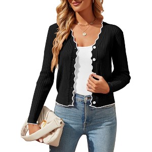 Clearlove Women's Cropped V Neck Button Front Cardigan Lightweight Knit Sweater Casual Cover Up - 1 of 4