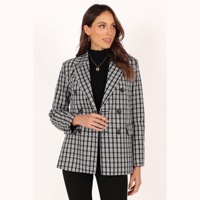 Allegra K Women's Notched Lapel Long Sleeve One Button Houndstooth