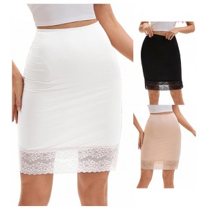 INSPIRE CHIC 3 Packs Women's Lace Trim Anti-Static Slip Knee Length Half Slips Lightweight Underskirt - 1 of 4