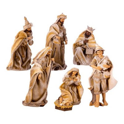 3-11.25 Inch Gold and White Resin Nativity Set, 7 Piece