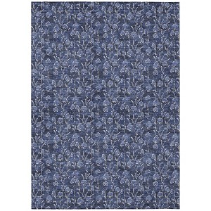 Navy Blue Denim Blue And Ivory Floral Washable Indoor Outdoor Area Rug - 1 of 4