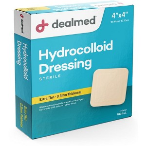 Dealmed 4” x 4” Hydrocolloid Dressings, Individually Wrapped Wound Care for First Aid, 10 Count (Pack of 1) - 1 of 4