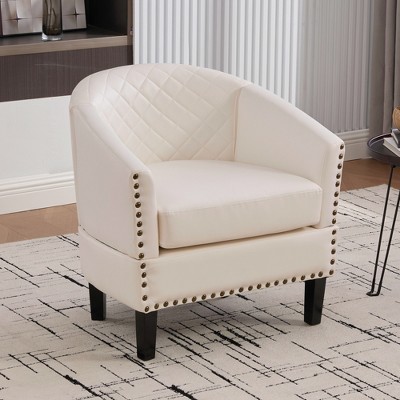 MOONMISS Faux Leather Accent Chair, Barrel Club Chair Upholstered Armchair for Living Room, Comfy Modern Arm Chair Bedroom Reading Seat